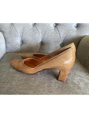 Joseph Lirose Genuine Reptile Leather Tan Heeled Pumps